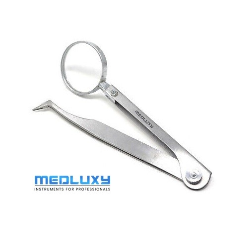 Medluxy - Splinter Tweezers with Magnifying Glass (Adjustable Magnifier) - Curved / Angled / Hook Tip - 13 cm (Tweezers)